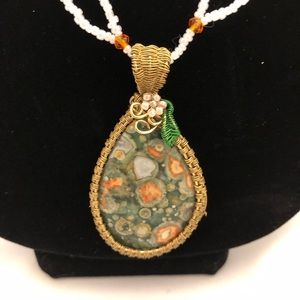 Handmade wire wrapped rainforest jasper necklace